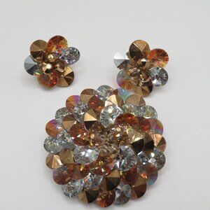 Vendome Vintage AB Silver Copper Color Beaded Brooch and Earrings Set